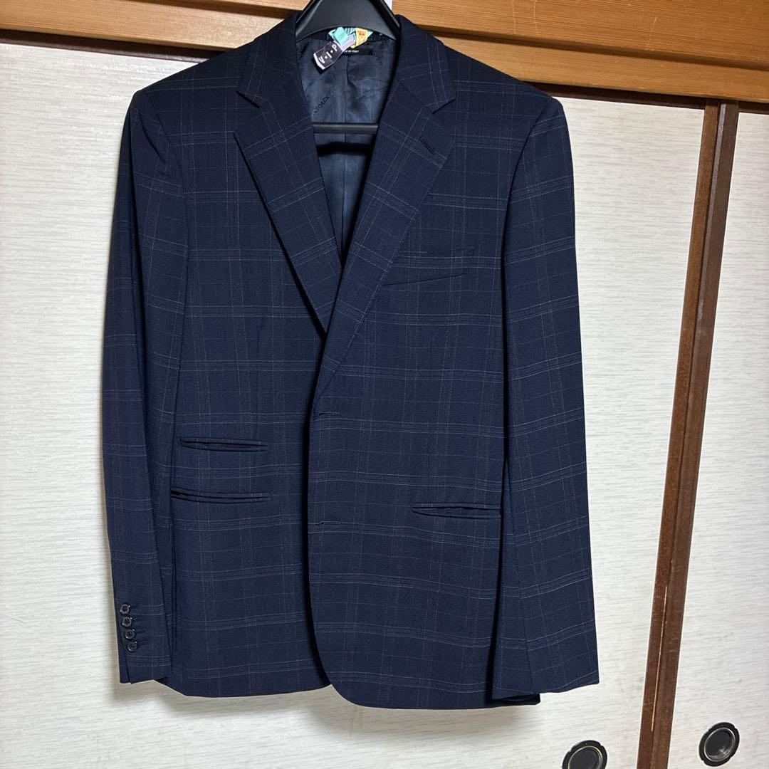 エルメス　ネイビー チェック柄 ビジネスジャケット　サイズ48