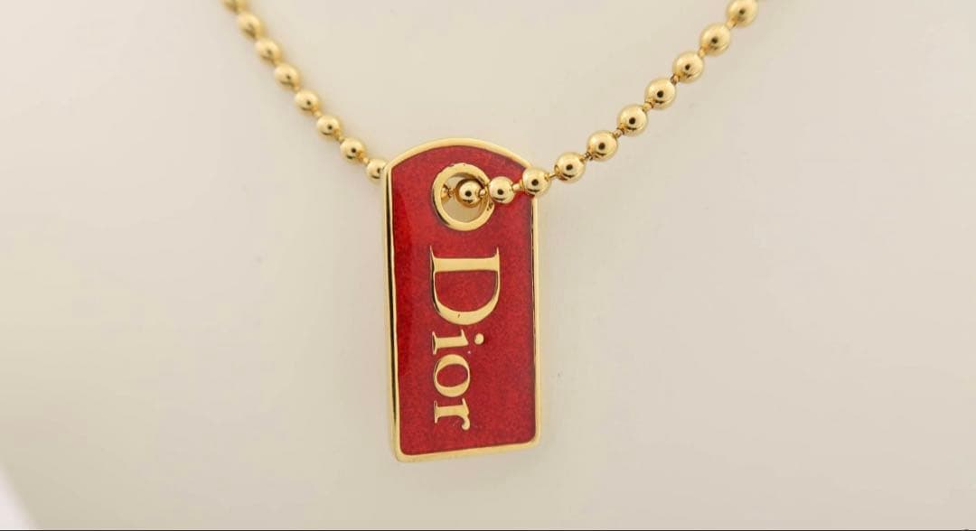 DIOR ロゴ ドックタグ ブレスレット ボールチェーン ゴールド×レッド