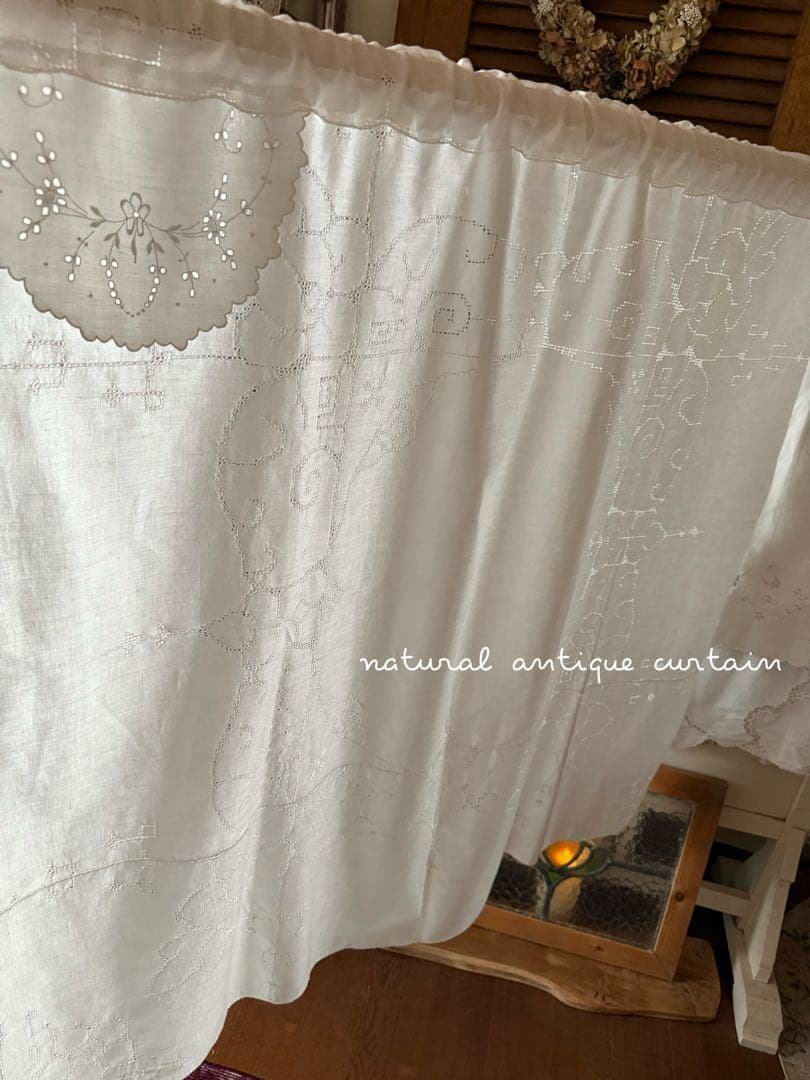 フランスアンティークஐ⋆*刺繍カーテンドイリー付き