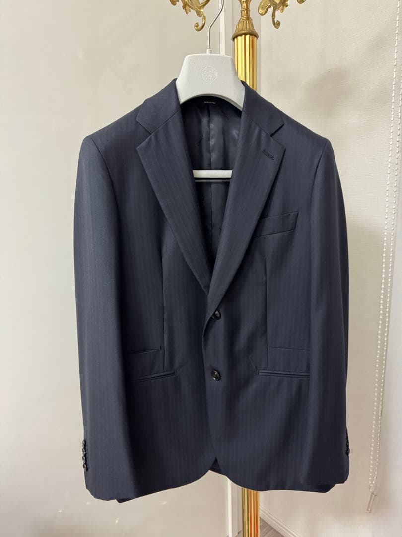 新品　エルメス　スーツ　46 濃紺　ストライプ
