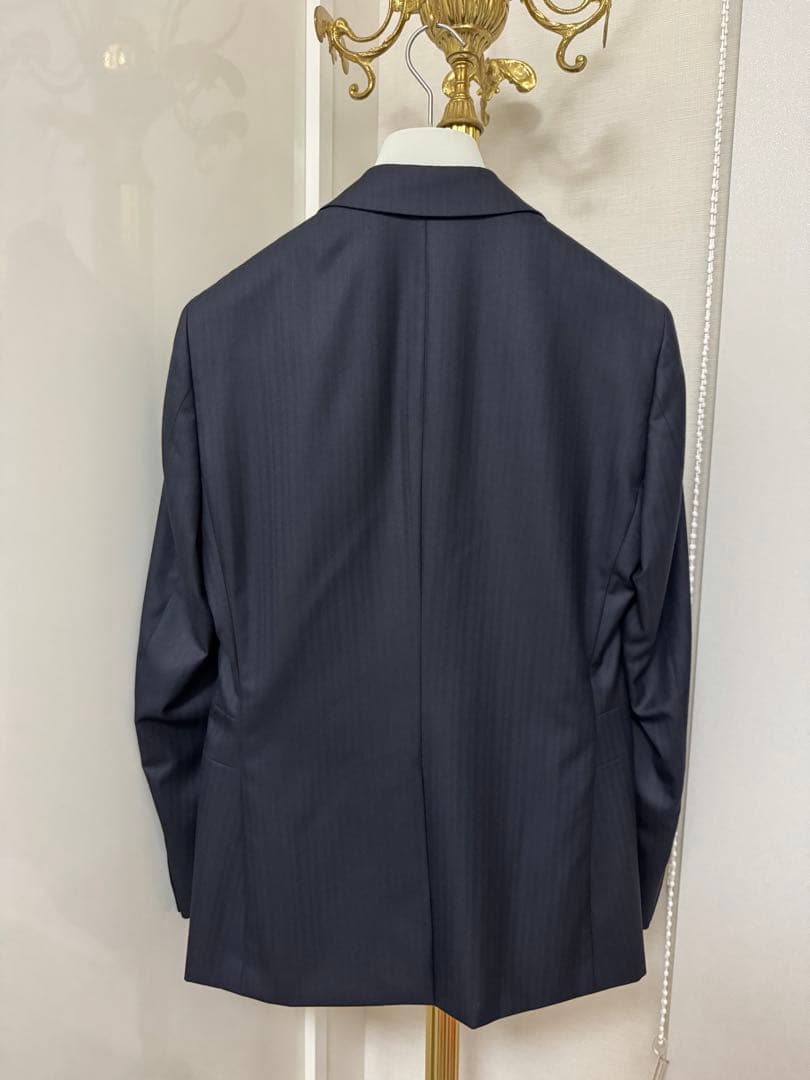 新品　エルメス　スーツ　46 濃紺　ストライプ