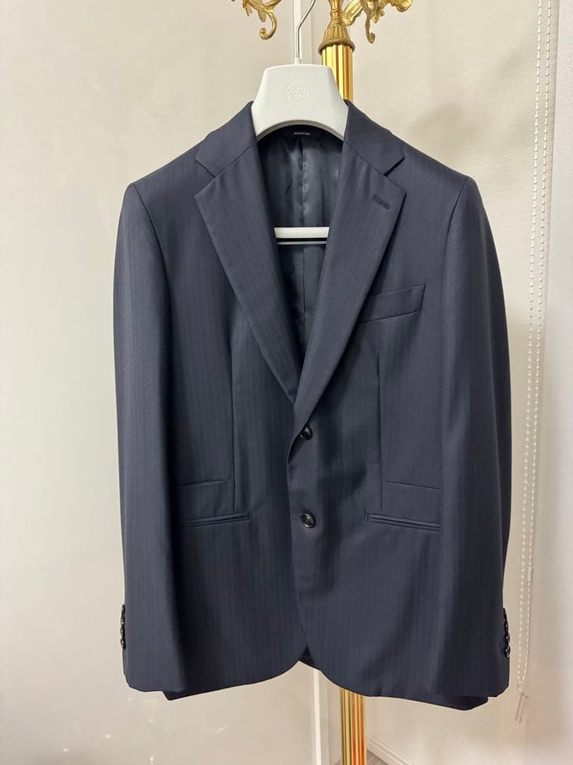 新品　エルメス　スーツ　46 濃紺　ストライプ