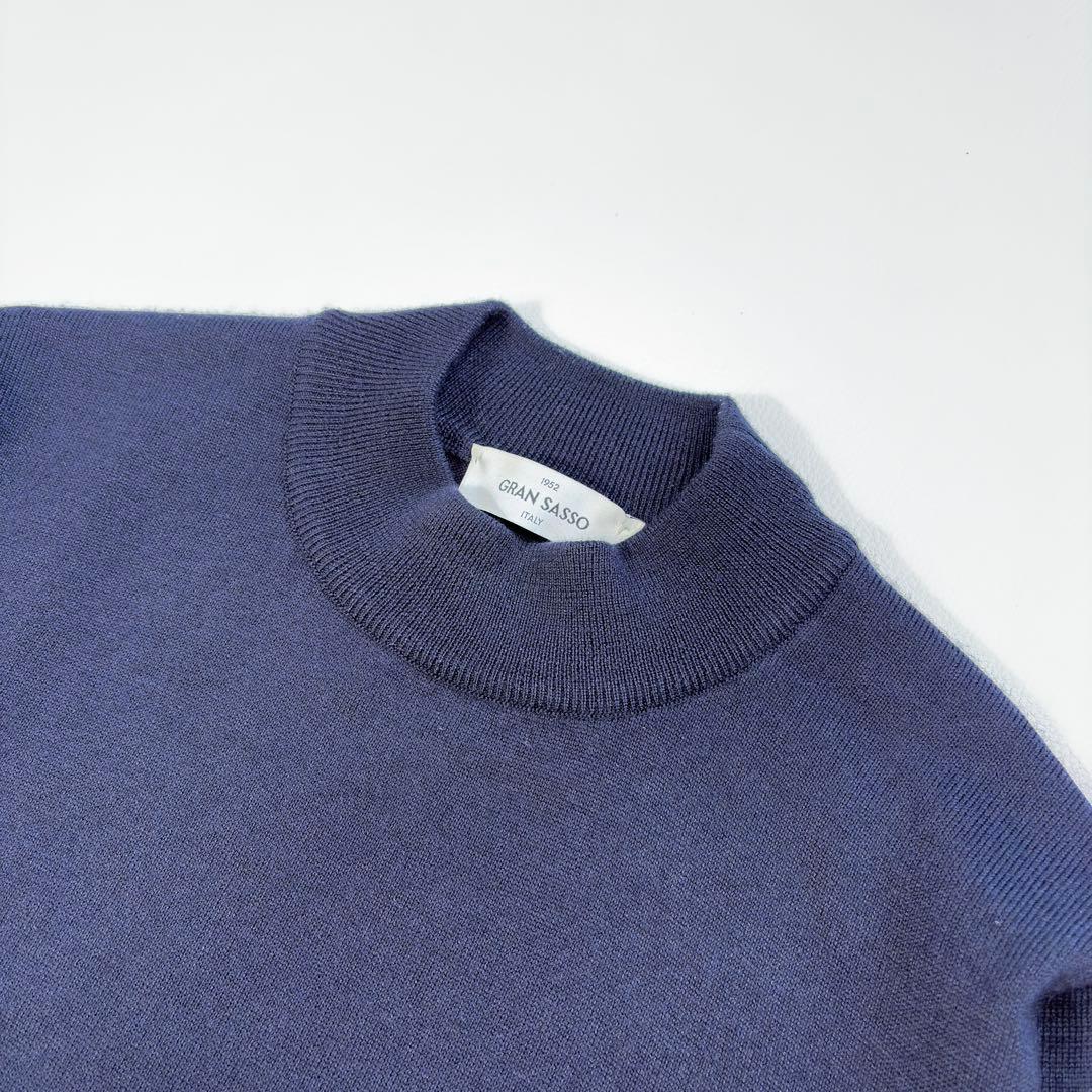 極美 グランサッソ モックネック ニット ネイビー ウール100％ イタリア製