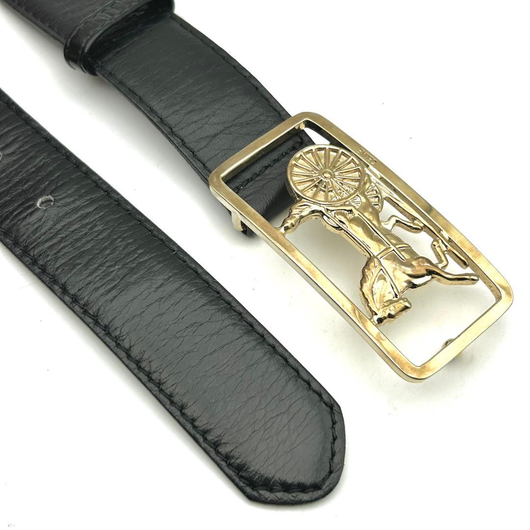 【美品】CELINE 馬車ロゴ バックル ベルト ブラック レザー レディース