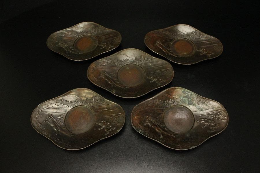 煎茶 銅 茶托 九件 二種(A321)