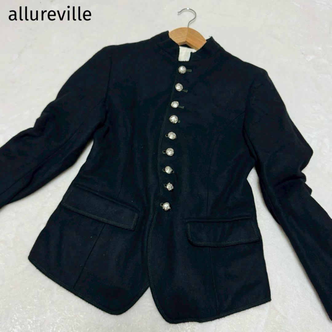 未使用✨ アルアバイル　ハイネック　ジャケット　ウール　銀ボタン　ブラック