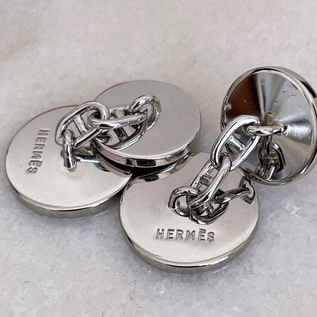 2530 極美品☆HERMES エルメス Hロゴ カフスボタン レッド×シルバー