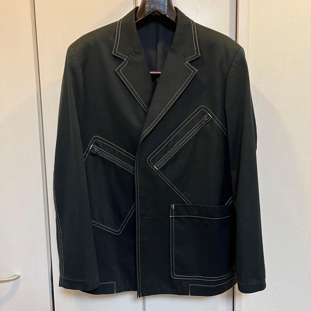 【Y’s】 コットンジャケット 白ステッチ ジッパーポケット ［黒］