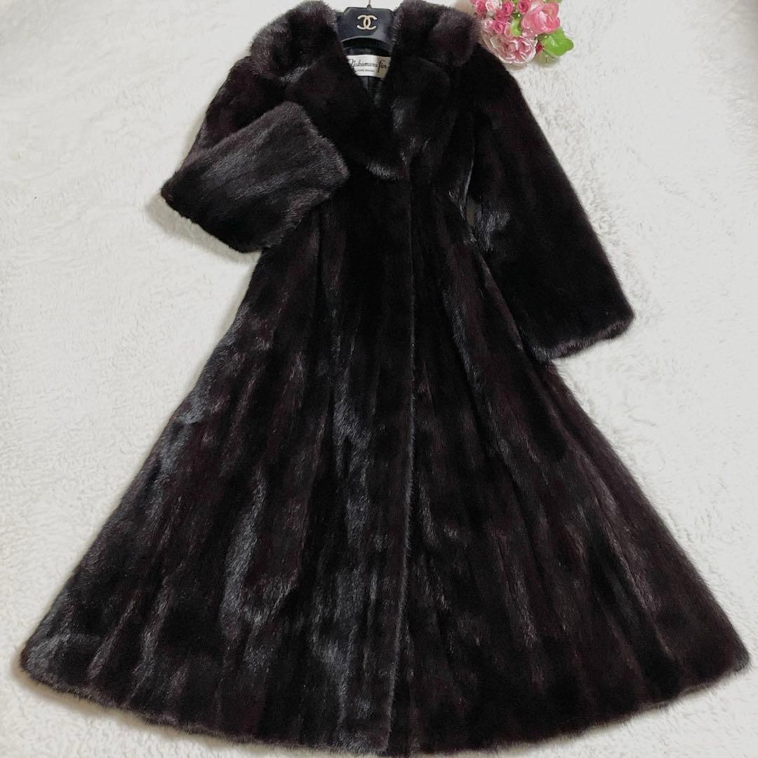 【総丈114cm】 ダークミンク 本毛皮 ロング コート リアルファー S相当