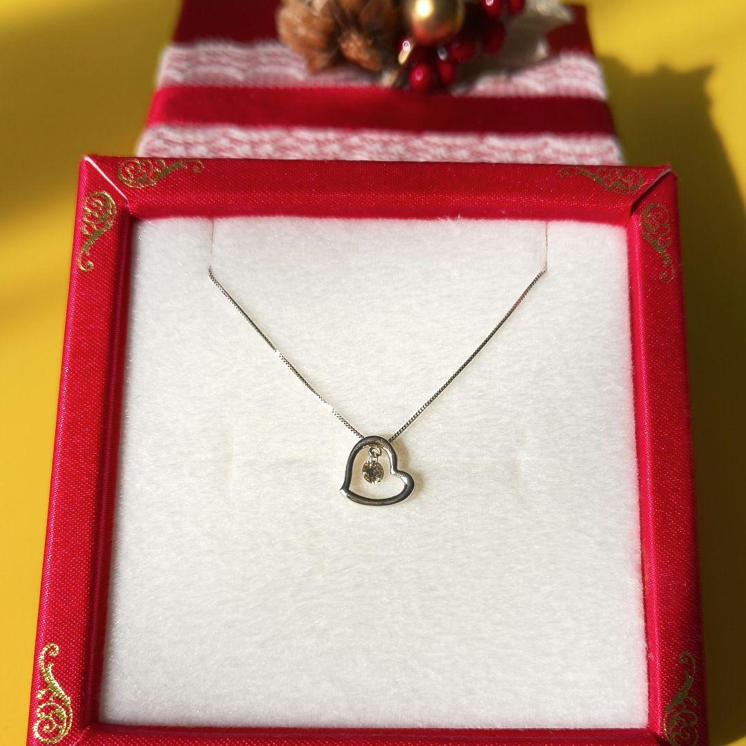 天然ダイヤモンド 0.1ct ネックレス K10 オープンハート 箱付き