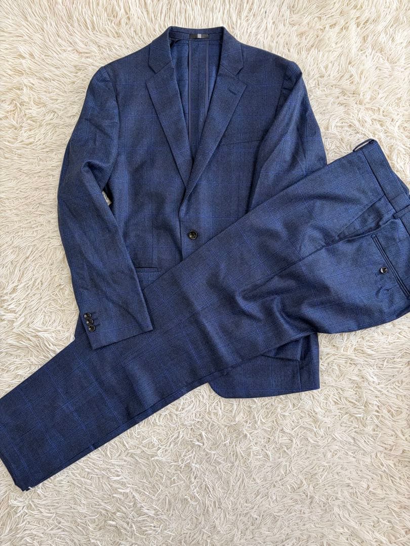 【美品XLサイズ】スーツセレクト カノニコ シャドーチェック ネイビー A7