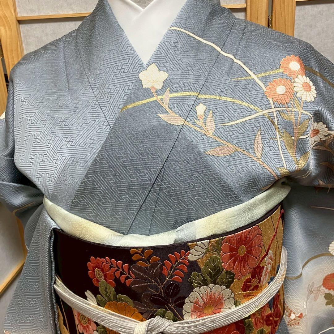 ［5800］訪問着 美品 草花 金彩 三越扱い ぼかし 正絹 着物 袷