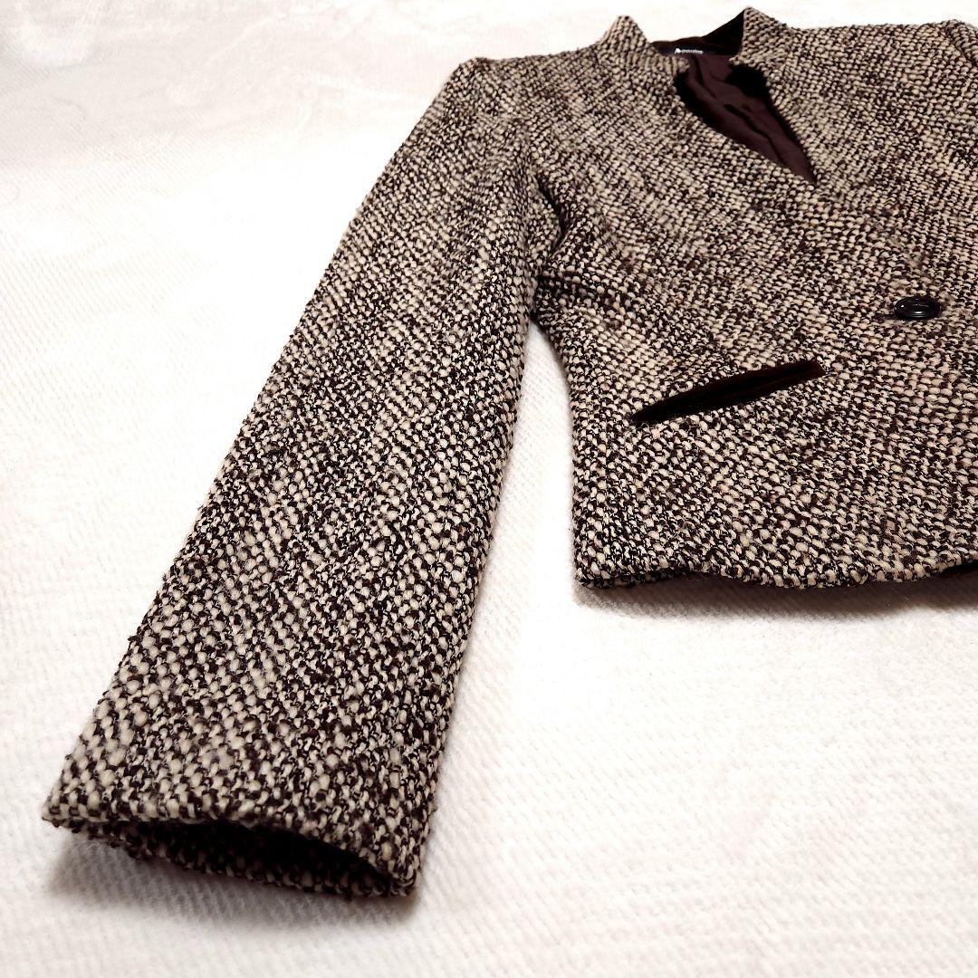 アクアスキュータム スタンドカラー ツイードウール スーツ セットアップ
