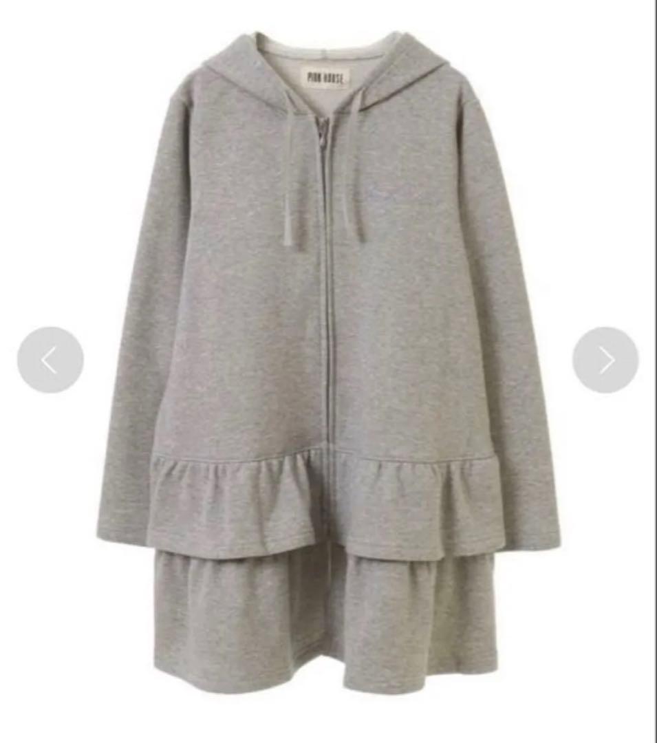 ピンクハウス　裾フリル　チュニックパーカー フード ペプラムパーカー　F