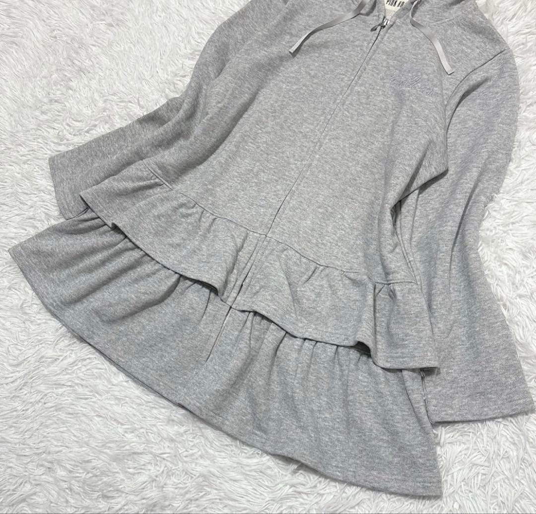 ピンクハウス　裾フリル　チュニックパーカー フード ペプラムパーカー　F