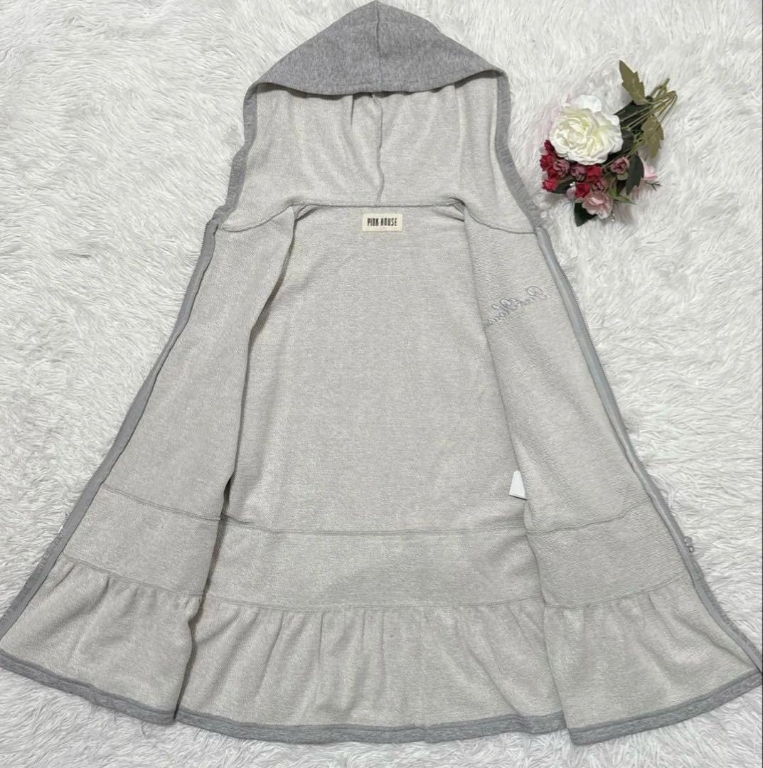 ピンクハウス　裾フリル　チュニックパーカー フード ペプラムパーカー　F