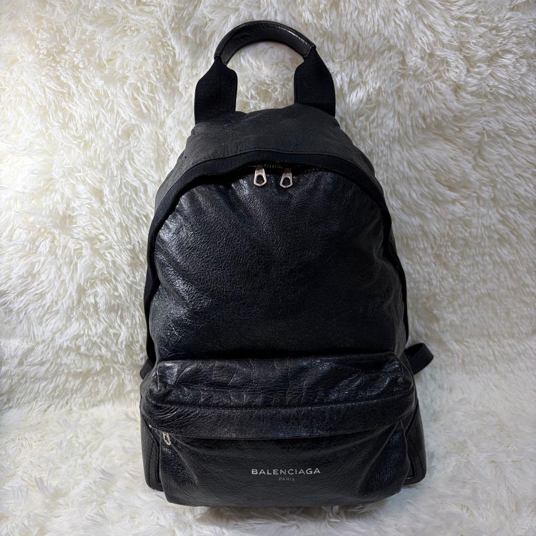 【✨美品✨】バレンシアガ オールレザー ロゴ バックパック ブラック