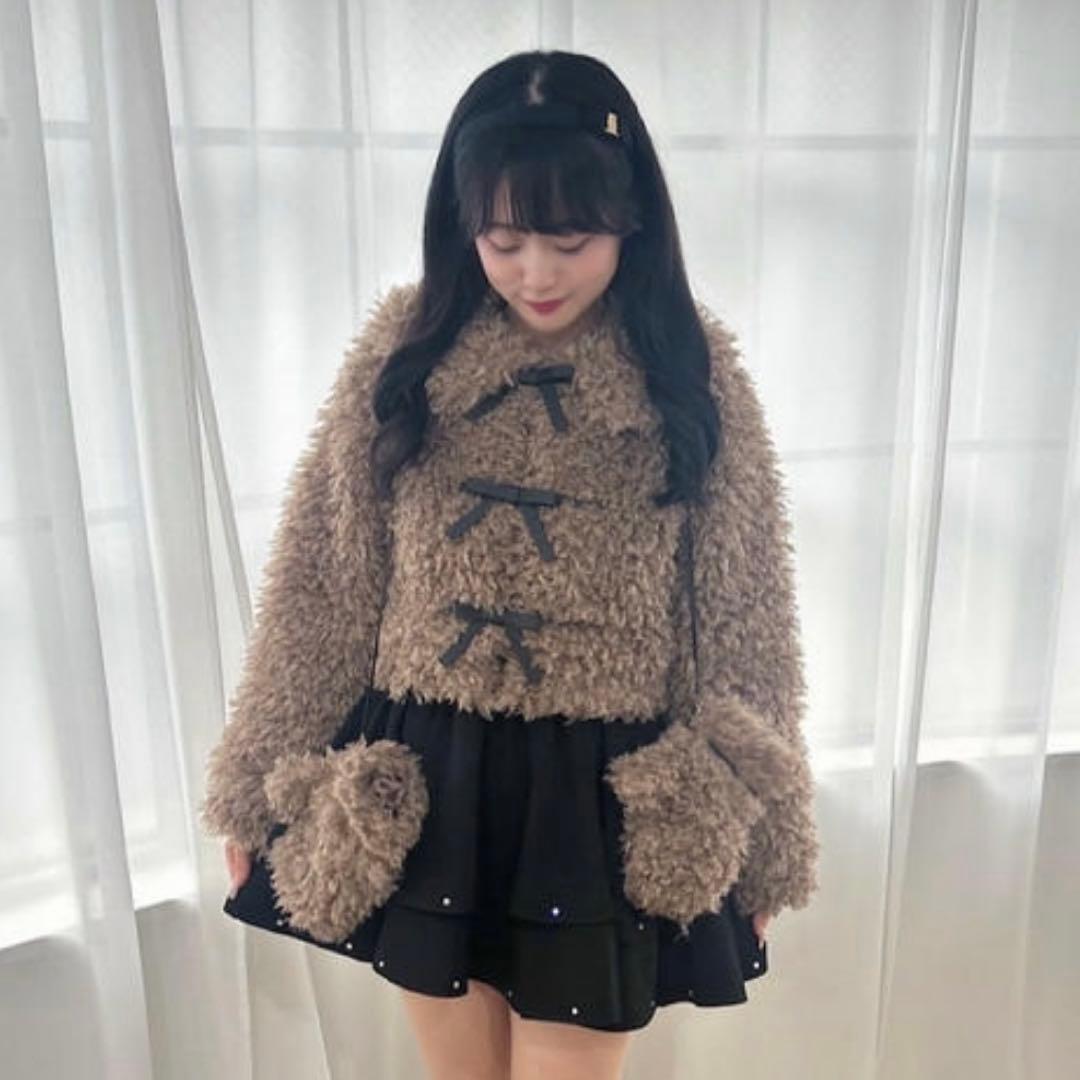 evelyn ミトン付きリボンファーコート