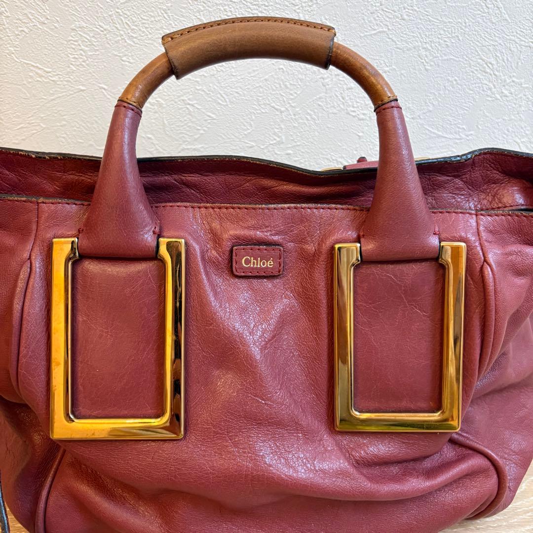 Chloe エテル ハンドバッグ レザー 赤 ボルドー ショルダー 容量大きめ