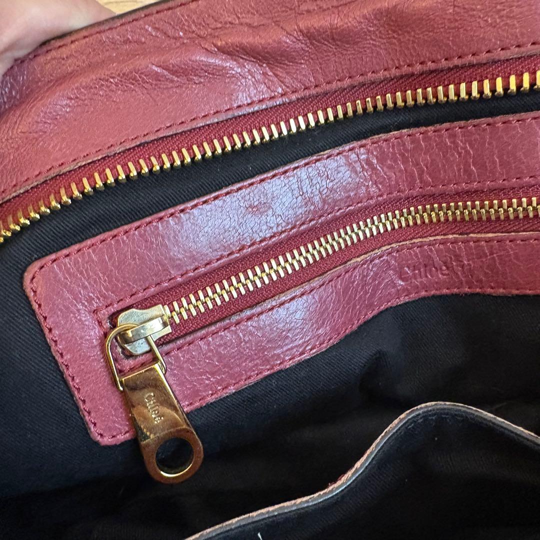 Chloe エテル ハンドバッグ レザー 赤 ボルドー ショルダー 容量大きめ