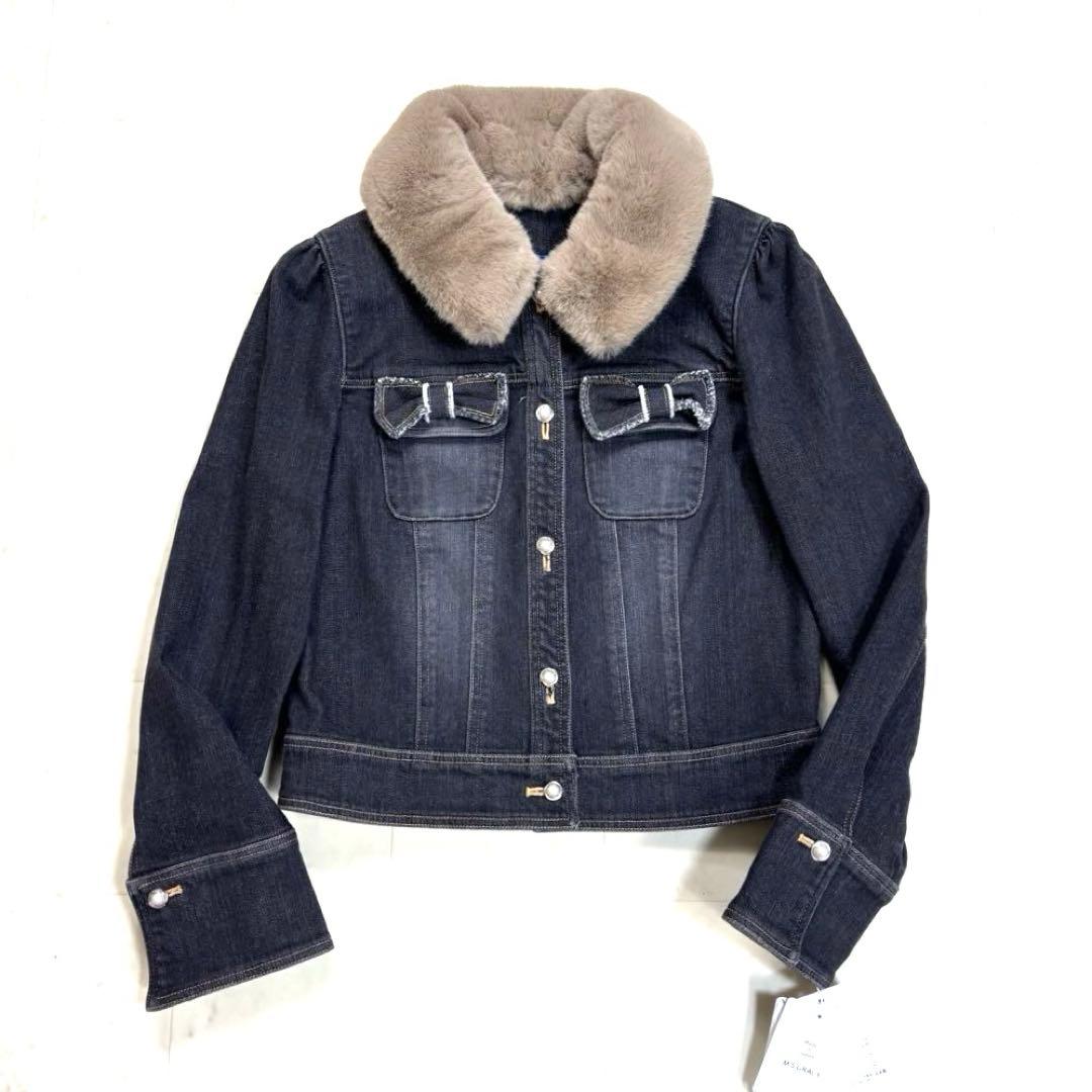 M’S GRACY★新品★ファーリボンデニムジャケット パールボタン ストレッチ
