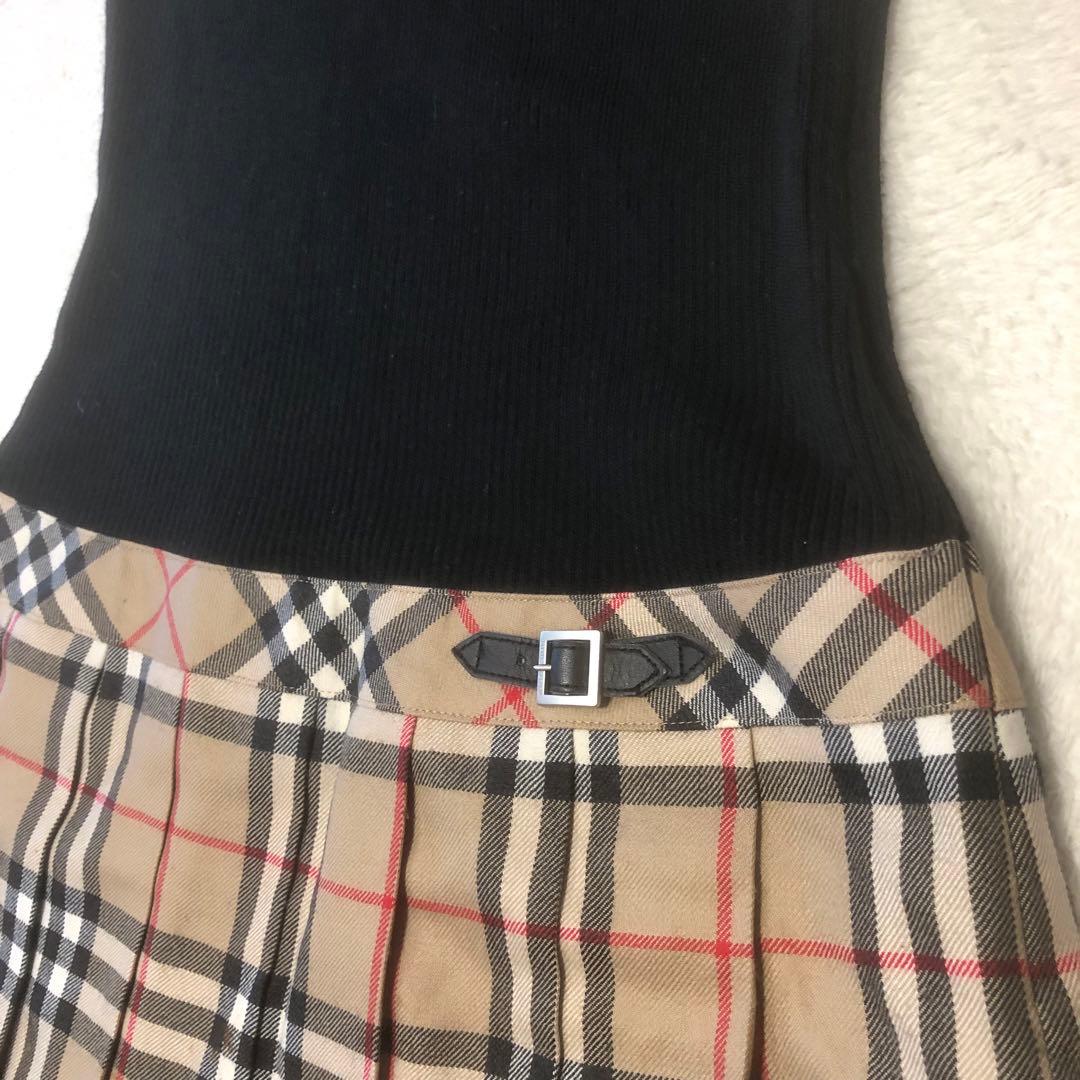 バーバリーロンドン　ドッキングプリーツワンピース　タートルネック　ノバチェック