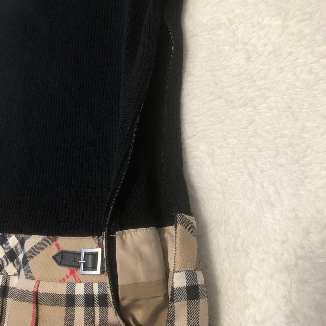 バーバリーロンドン　ドッキングプリーツワンピース　タートルネック　ノバチェック