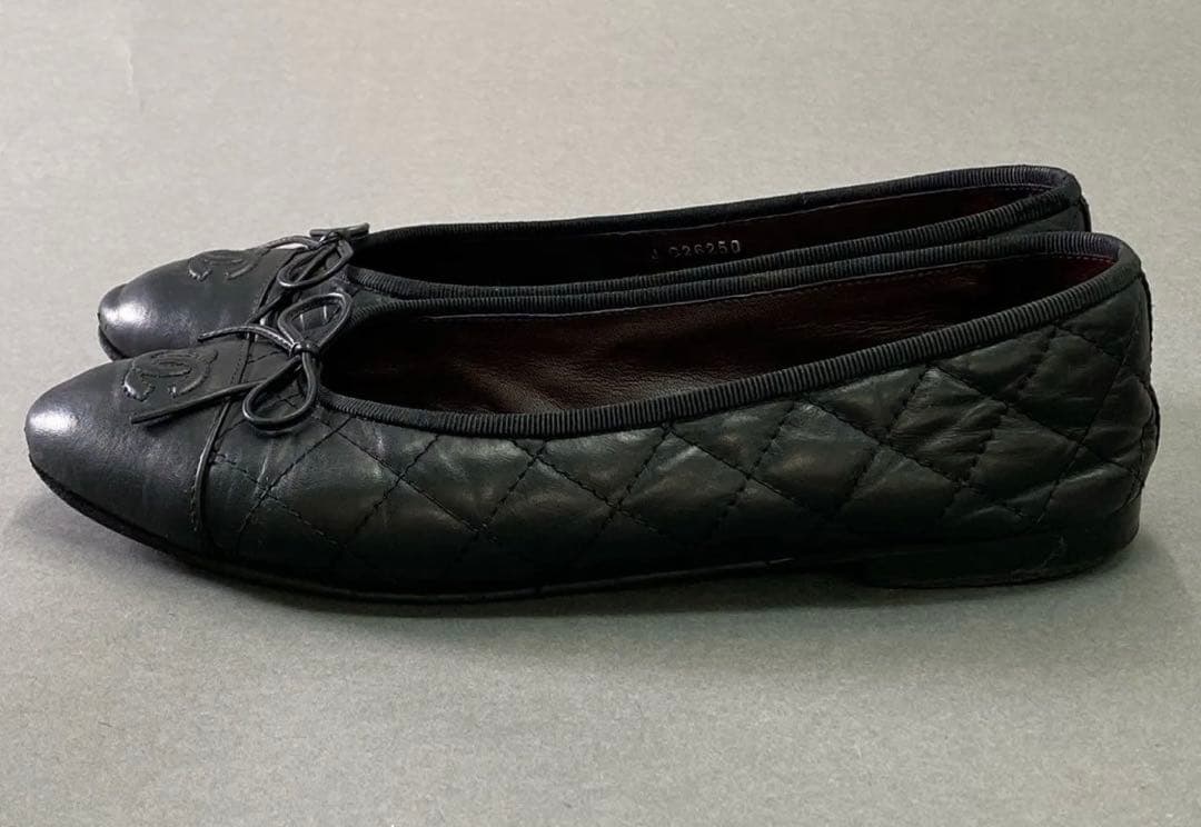 【美品】CHANEL フラットシューズ　ココマーク　マトラッセ　ブラック36