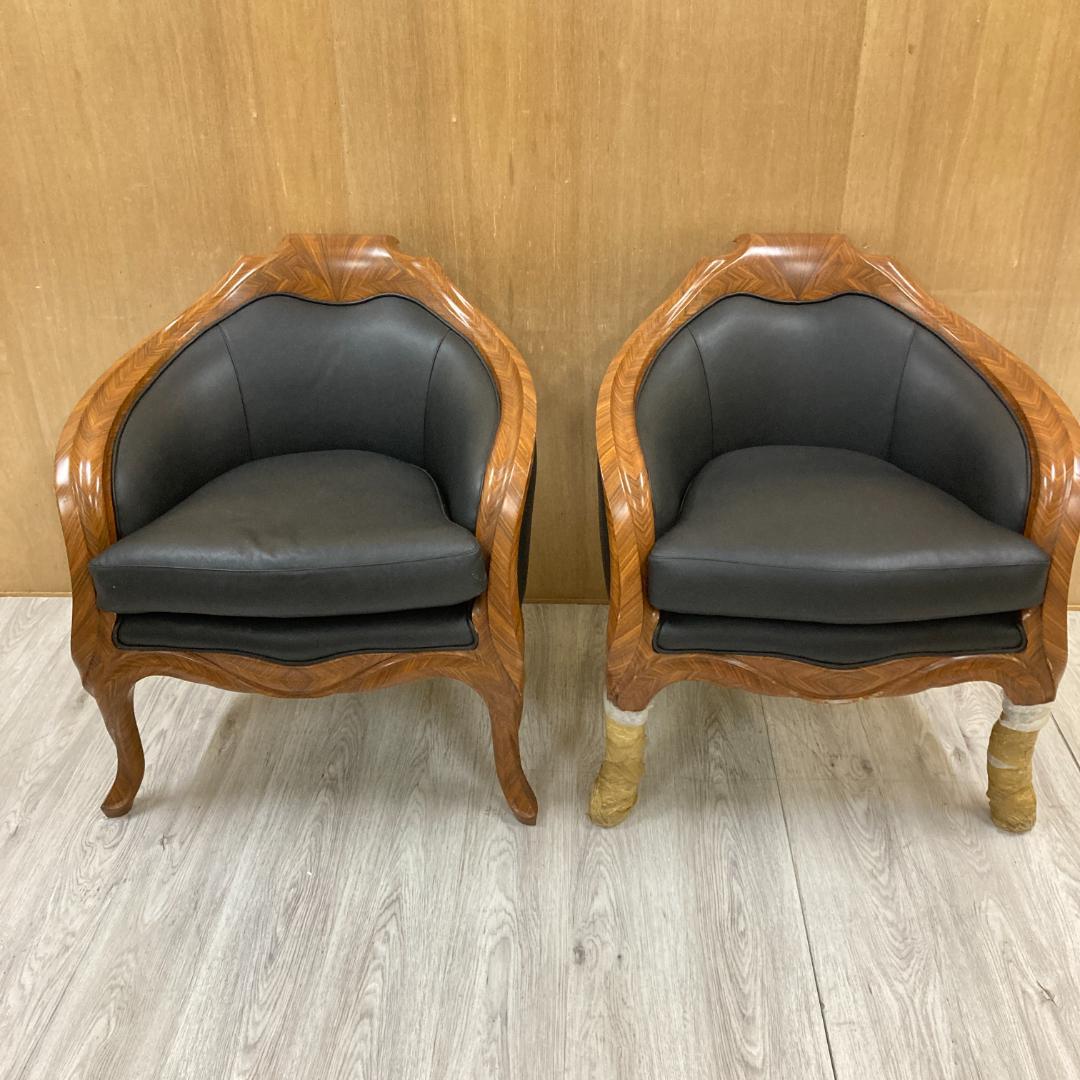 総革　ラウンジソファ　一人掛け　応接　２脚セット B