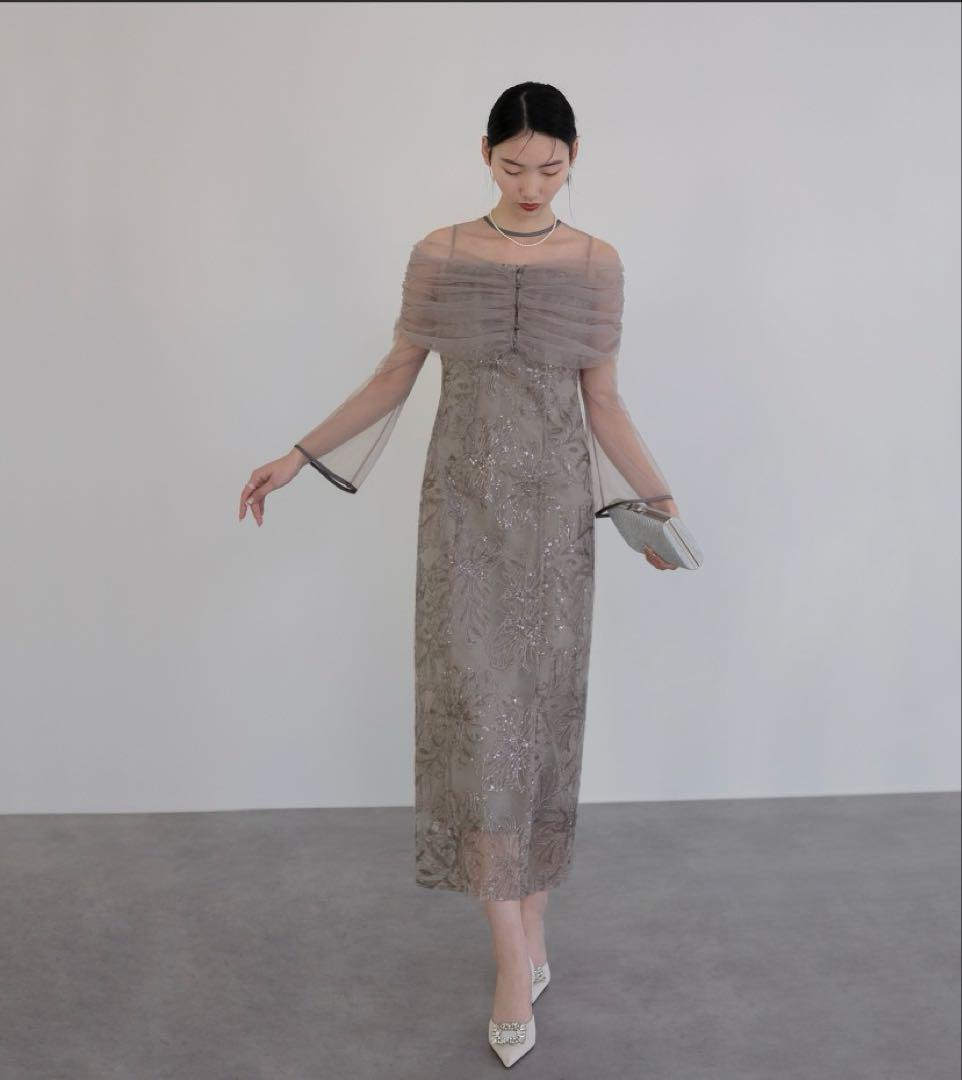 LEJA チュールオフショルダー花柄|ラインドレスワンピース 2点セット