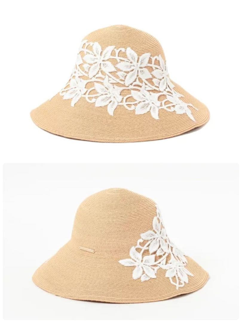【美品】Athena New York 麦わら帽子 プルメリア　刺繍