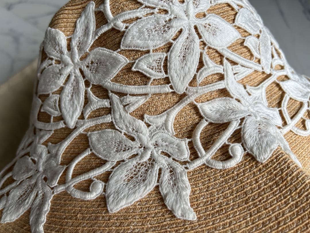 【美品】Athena New York 麦わら帽子 プルメリア　刺繍