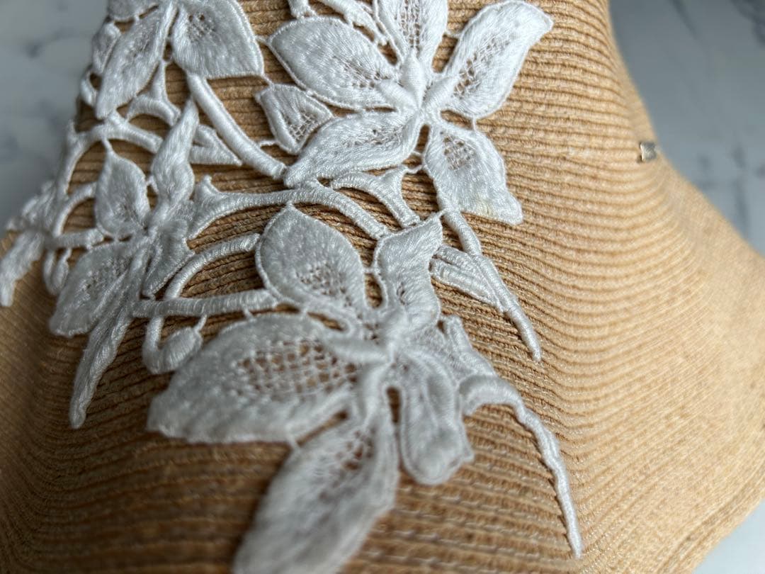【美品】Athena New York 麦わら帽子 プルメリア　刺繍