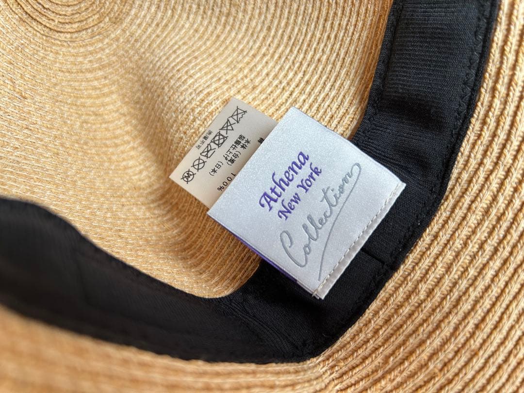 【美品】Athena New York 麦わら帽子 プルメリア　刺繍
