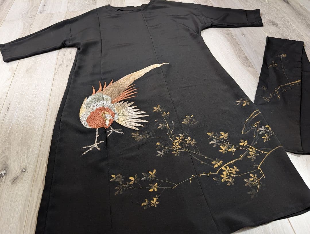 値下！新品留袖ドレス・ワンピース着物リメイク絹М〜LL結婚式パーティー裾直し無料