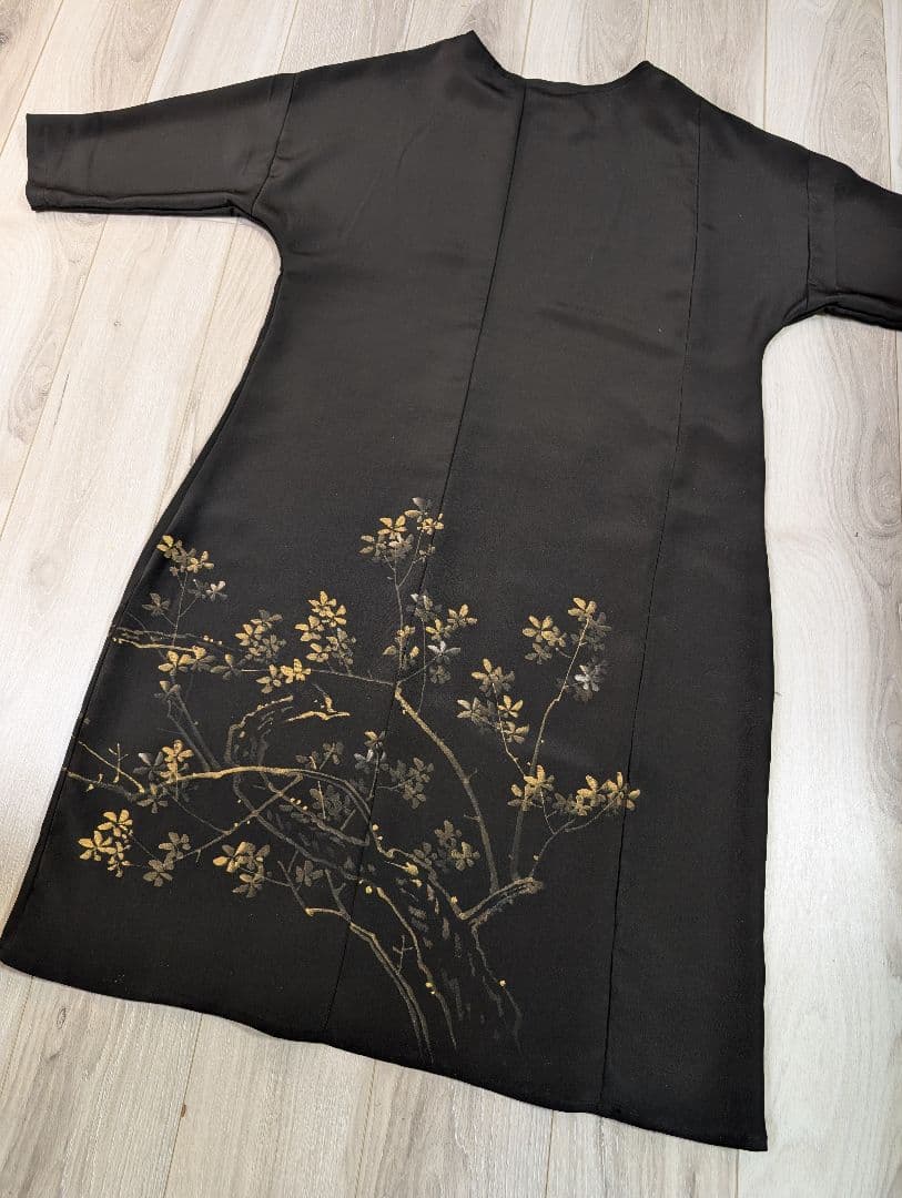 値下！新品留袖ドレス・ワンピース着物リメイク絹М〜LL結婚式パーティー裾直し無料