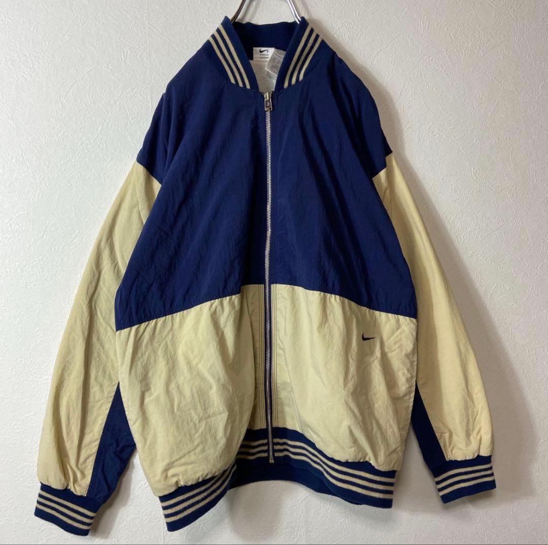 【背面ビッグ刺繍ロゴ◎】NIKEナイロンジャケット古着銀タグMツートンカラー