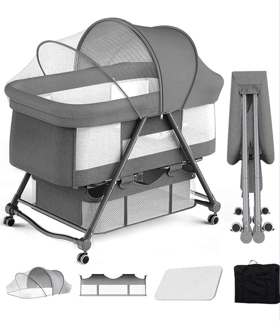 【美品】折りたたみベビーベッド コンパクト 持ち運び便利 出産準備