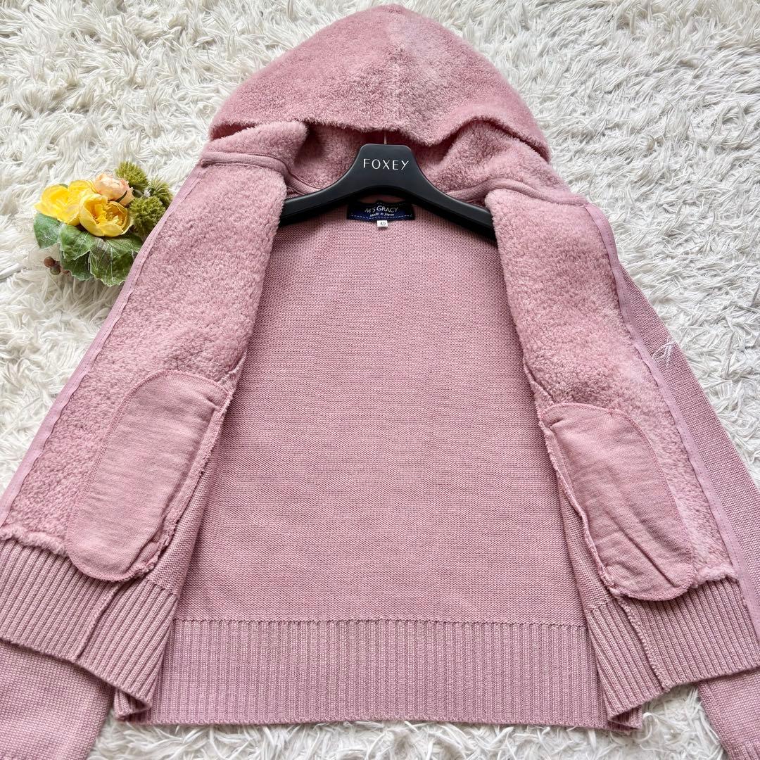 極美品♡エムズグレイシー フード付きニットパーカー リボン刺繍 ダブルジップ L