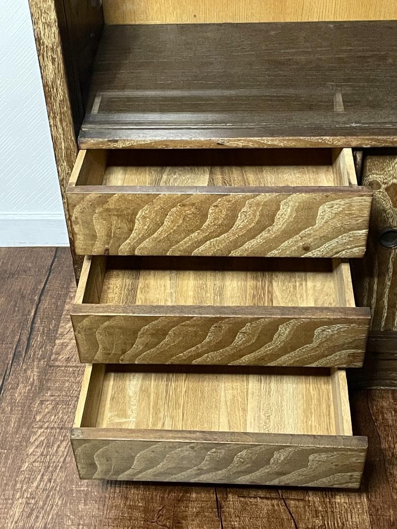 【昭和レトロ】茶ダンス｜収納棚｜ガラス戸付き｜キズあり｜木目調｜ヴィンテージ家具