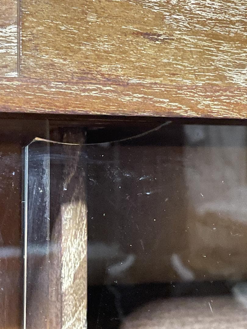 【昭和レトロ】茶ダンス｜収納棚｜ガラス戸付き｜キズあり｜木目調｜ヴィンテージ家具