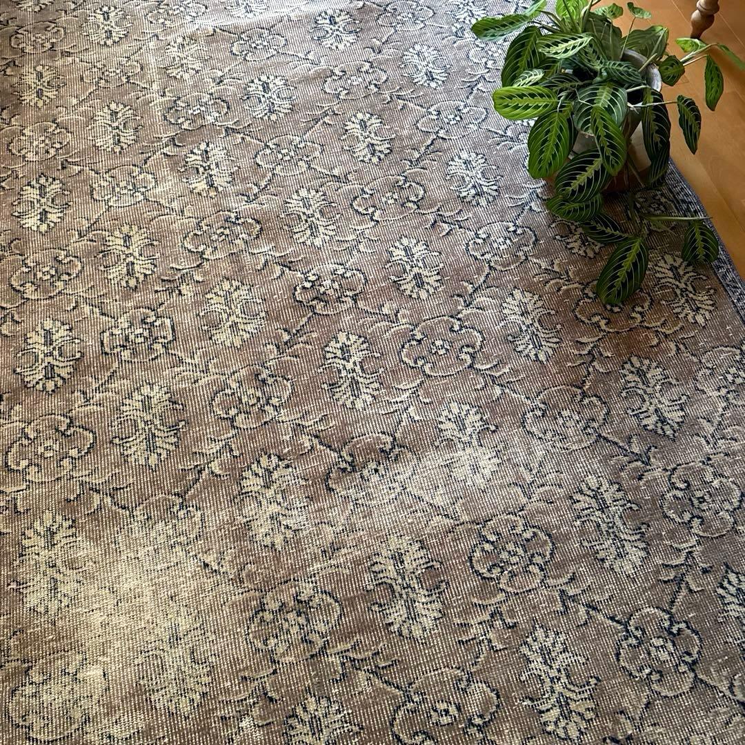 超大判162×282レアボタニカル紋章 グレージュ　トルコヴィンテージラグ