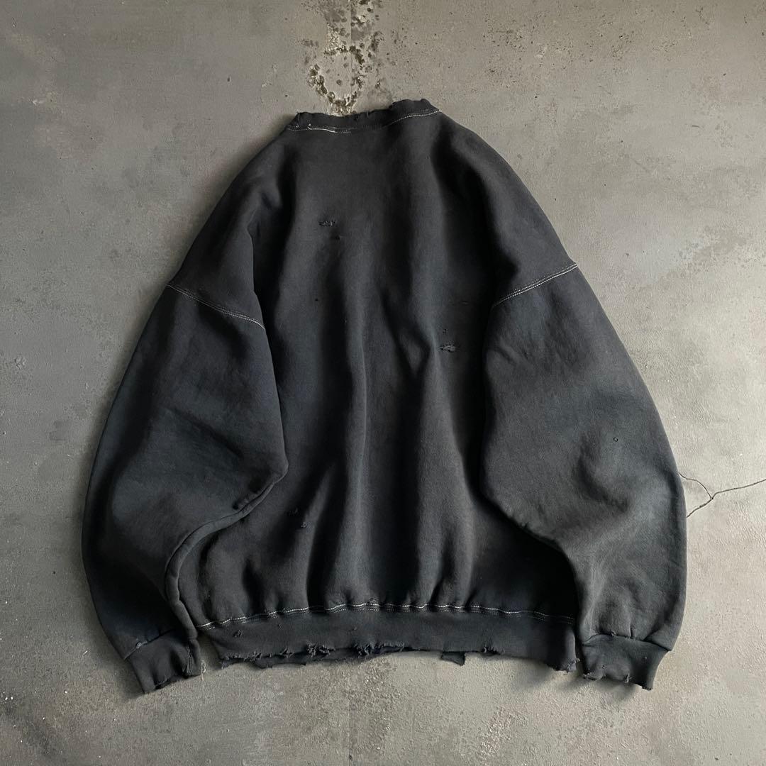 80s 万国旗“adidas”墨黒“XL“USA製“ペンキ”boro sweat