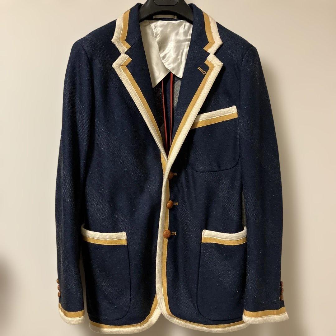 A エィス　インディゴ染ジャージパイピングブレザーネイビーLサイズ