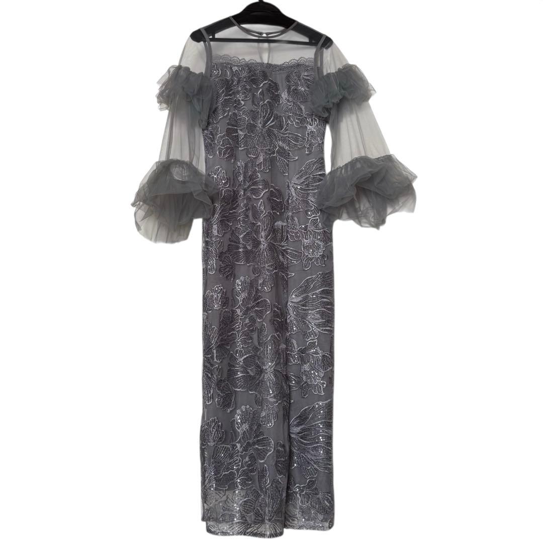 LEJA フリルチュールスリーブレースIラインワンピースドレス