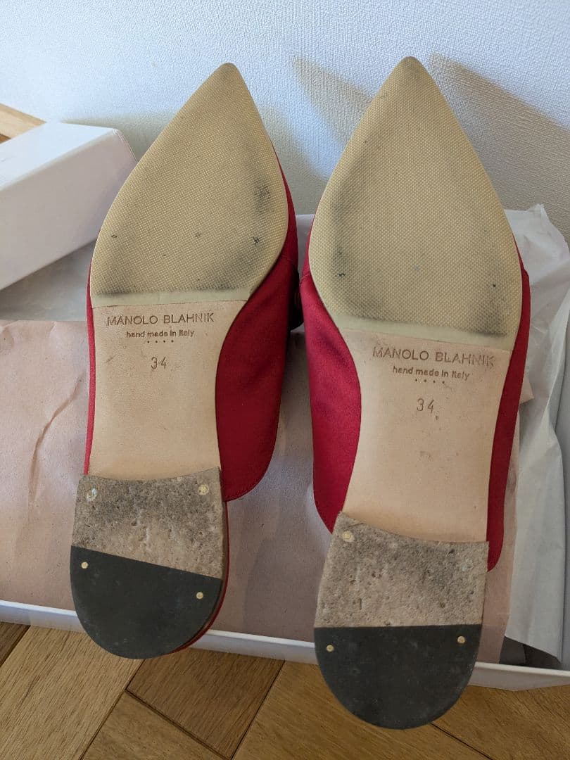 Manolo blahnik フラットミュール サンダル 赤 リボン　34