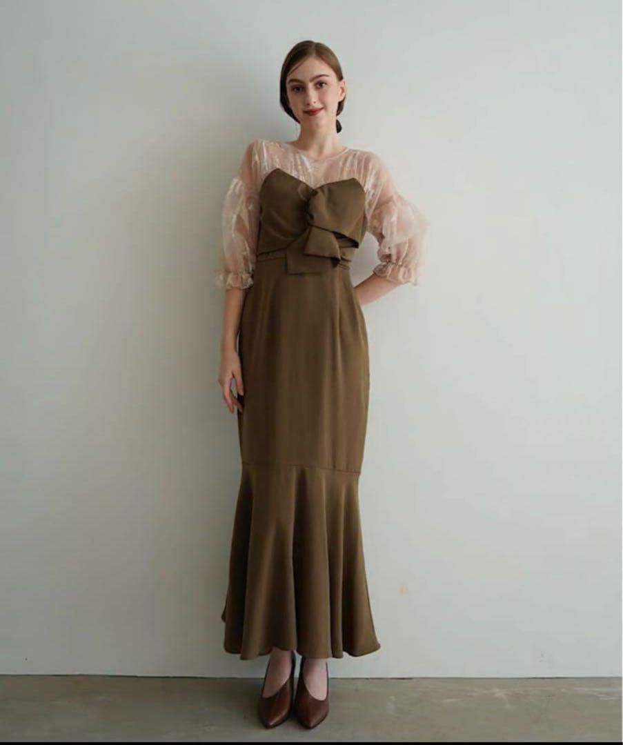 Acka sheer puff dress ブラウン 2