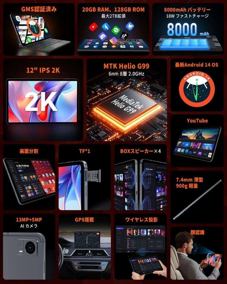 Android14 タブレット 12インチ G99 Hitabt P30A