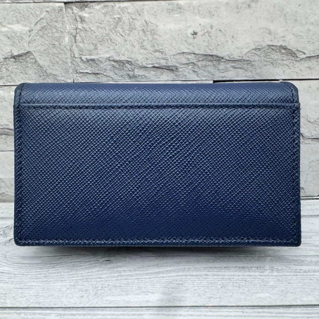 【美品】PRADA サフィアーノレザー 名刺入れ　リボン　ネイビー