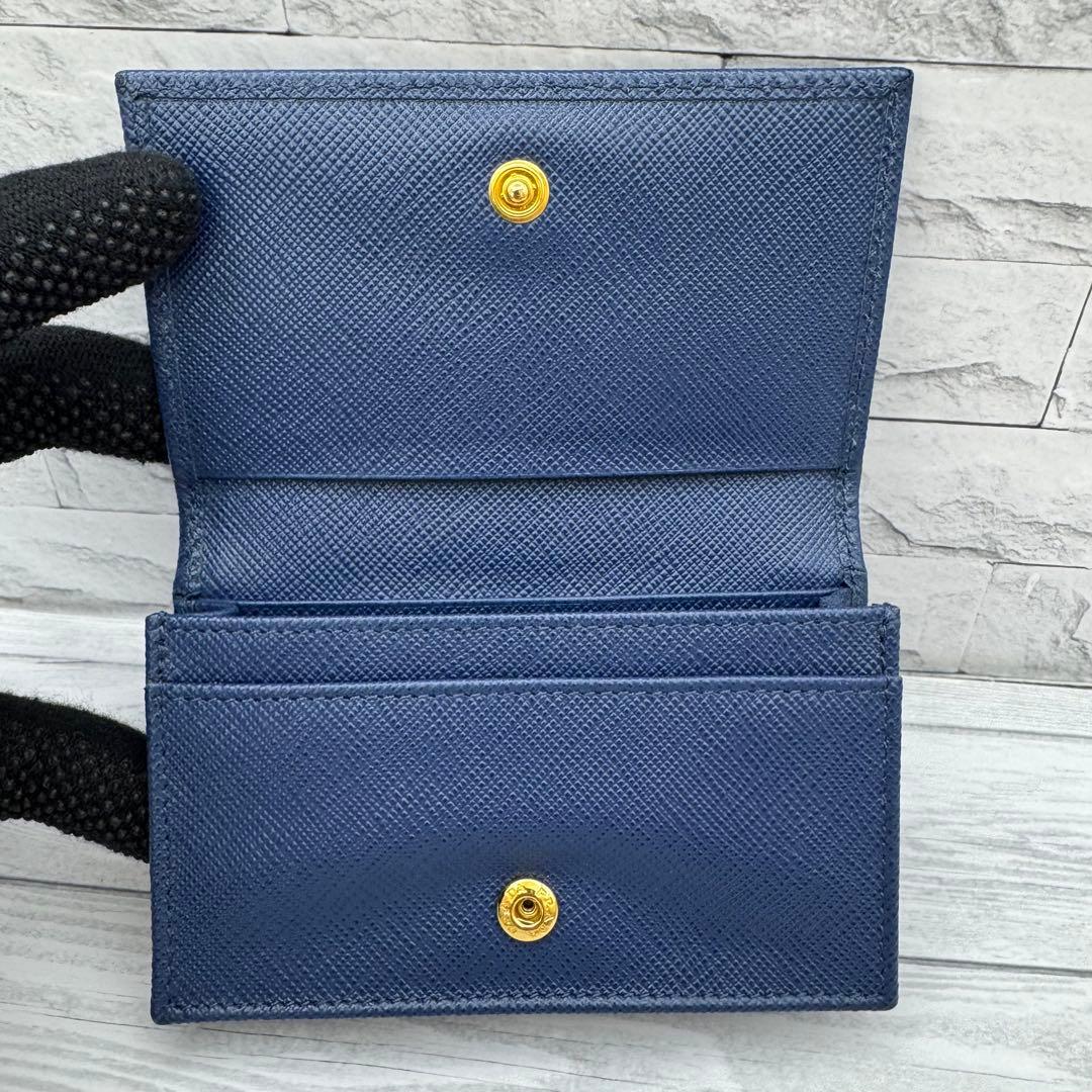 【美品】PRADA サフィアーノレザー 名刺入れ　リボン　ネイビー